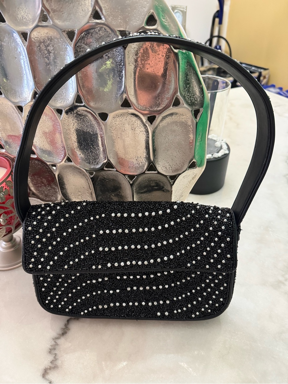 Black Beaded Evening Shoulder Bag
